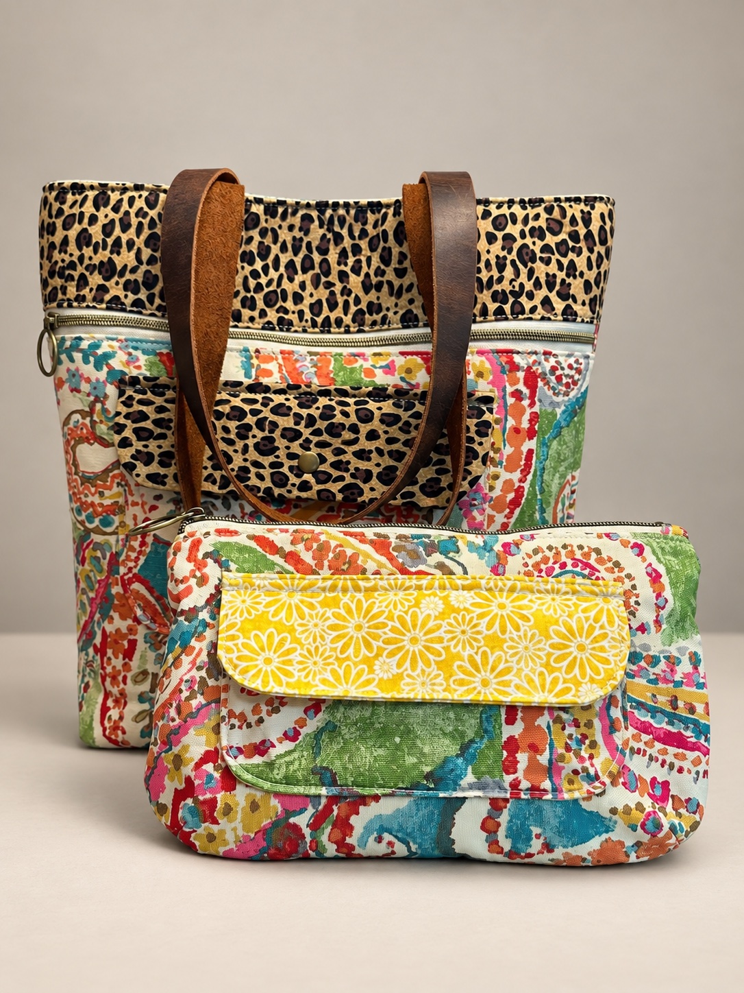 Colorful paisley bag and coordinating pouch by Blackbird Atelier